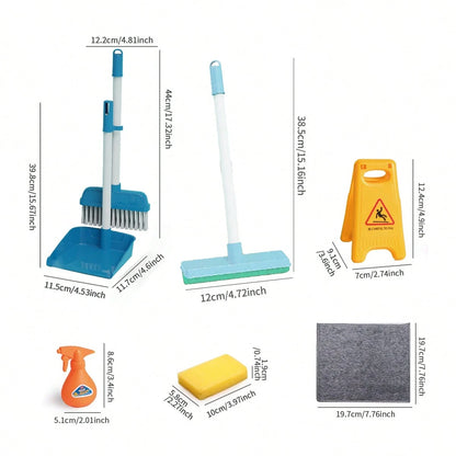 7pcs/9pcs Children's Play Cleaning Tool Set Includes Broom, Mop, Dustpan, Spray Bottle, Sponge, And More Household Chore Role-Play Toys Parent-Child Interactive Cleaning Games Suitable For Boys And Gi