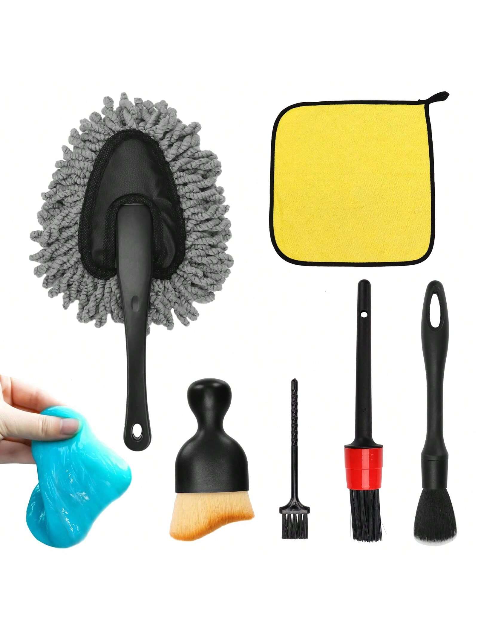 7pcs Car Interior Cleaning Kit, Includes Cleaning Gel, Soft Microfiber Cloth, Vent Duster, Car Cleaning Clay, Detail Cleaning Brush Accessories, Suitable For Car Decor, Sedan, Truck, SUV, RV, Etc.