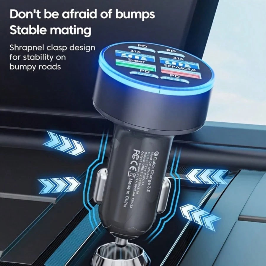 8-In-1 Super Fast Charging Adapter, 4 USB + 4 PD Car Charger, Compatible With IPhone 17 Pro Max, 14 Plus, 13, 12, 11, Compact & Portable, With QC3.0 Fast Charging, LED Indicator, PD+USB Dual Output, S