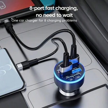 8-In-1 Super Fast Charging Adapter, 4 USB + 4 PD Car Charger, Compatible With IPhone 17 Pro Max, 14 Plus, 13, 12, 11, Compact & Portable, With QC3.0 Fast Charging, LED Indicator, PD+USB Dual Output, S