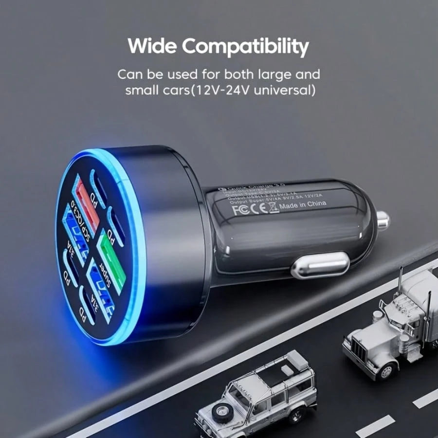 8-In-1 Super Fast Charging Adapter, 4 USB + 4 PD Car Charger, Compatible With IPhone 17 Pro Max, 14 Plus, 13, 12, 11, Compact & Portable, With QC3.0 Fast Charging, LED Indicator, PD+USB Dual Output, S