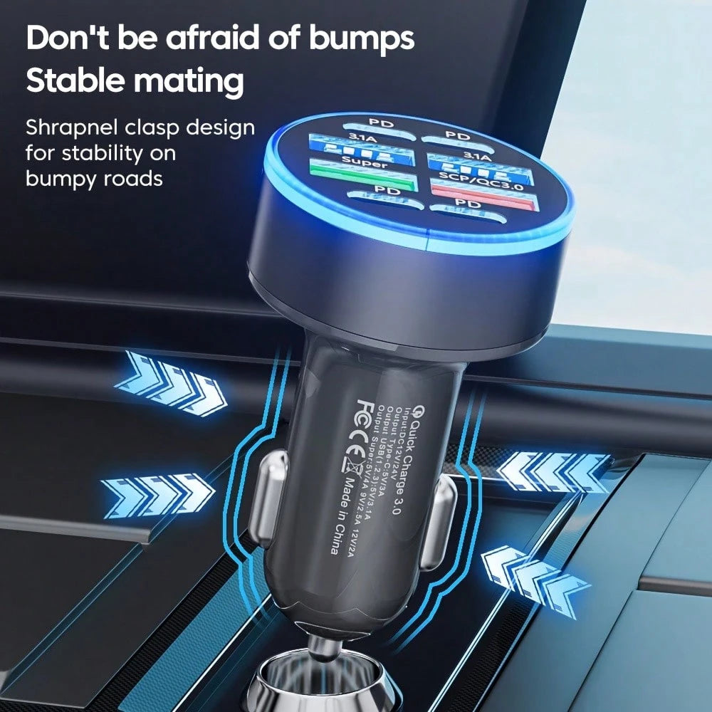 8-In-1 Super Fast Charging Adapter, 4 USB + 4 PD Car Charger, Compatible With IPhone 17 Pro Max, 14 Plus, 13, 12, 11, Compact & Portable, With QC3.0 Fast Charging, LED Indicator, PD+USB Dual Output, S