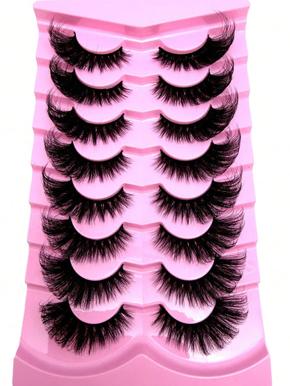 8 Pairs Upgraded Fox Eye Lashes, Cute Natural Look Faux Mink Fluffy Thick Cat Eye Lashes, 3D Natural Wispy Crossed Cartoon Lashes, Eyelash Extension