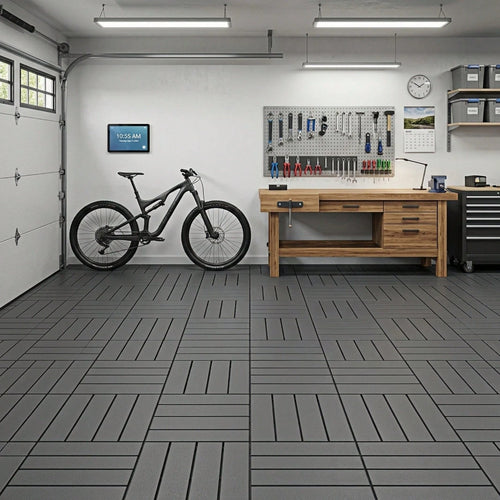 84 PCS Interlocking Deck Tiles, 12" X 12" Outdoor Patio Flooring, All-Weather Heavy Duty Modular Pavers With Non-Slip Wood Grain Design For Porch, Garden, Balcony And Poolside, Grey
