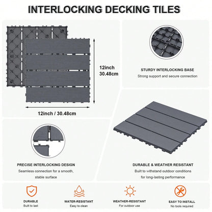 84 PCS Interlocking Deck Tiles, 12" X 12" Outdoor Patio Flooring, All-Weather Heavy Duty Modular Pavers With Non-Slip Wood Grain Design For Porch, Garden, Balcony And Poolside, Grey