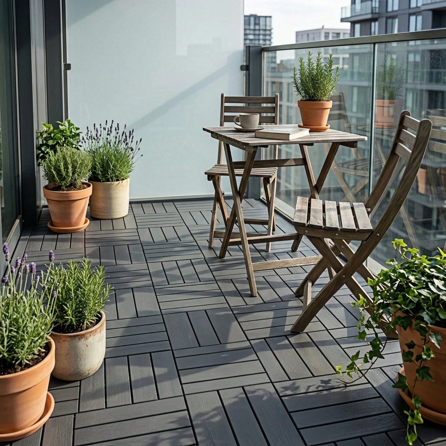 84 PCS Interlocking Deck Tiles, 12" X 12" Outdoor Patio Flooring, All-Weather Heavy Duty Modular Pavers With Non-Slip Wood Grain Design For Porch, Garden, Balcony And Poolside, Grey