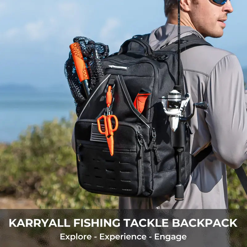 40L Fishing Tackle Backpack with Rod Holders & 4 Tackle Boxes, Waterproof Fishing Gear Storage Bag for Camping, Hunting & Outdoor Activities