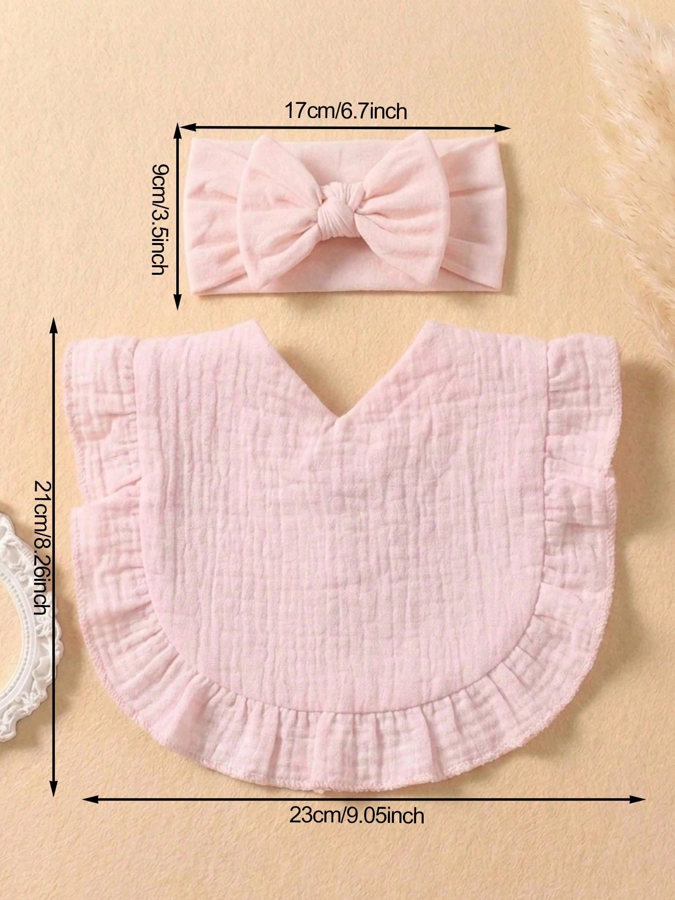 8pcs Candy Color Pure Cotton Cute Ruffle Baby Bibs, Soft & Skin-Friendly Elastic Bow Headband Baby Hair Accessories, Suitable For Daily Use In All Seasons