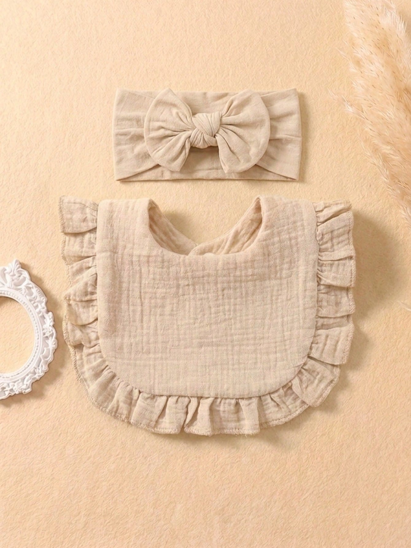 8pcs Candy Color Pure Cotton Cute Ruffle Baby Bibs, Soft & Skin-Friendly Elastic Bow Headband Baby Hair Accessories, Suitable For Daily Use In All Seasons