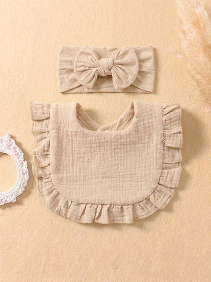 8pcs Candy Color Pure Cotton Cute Ruffle Baby Bibs, Soft & Skin-Friendly Elastic Bow Headband Baby Hair Accessories, Suitable For Daily Use In All Seasons