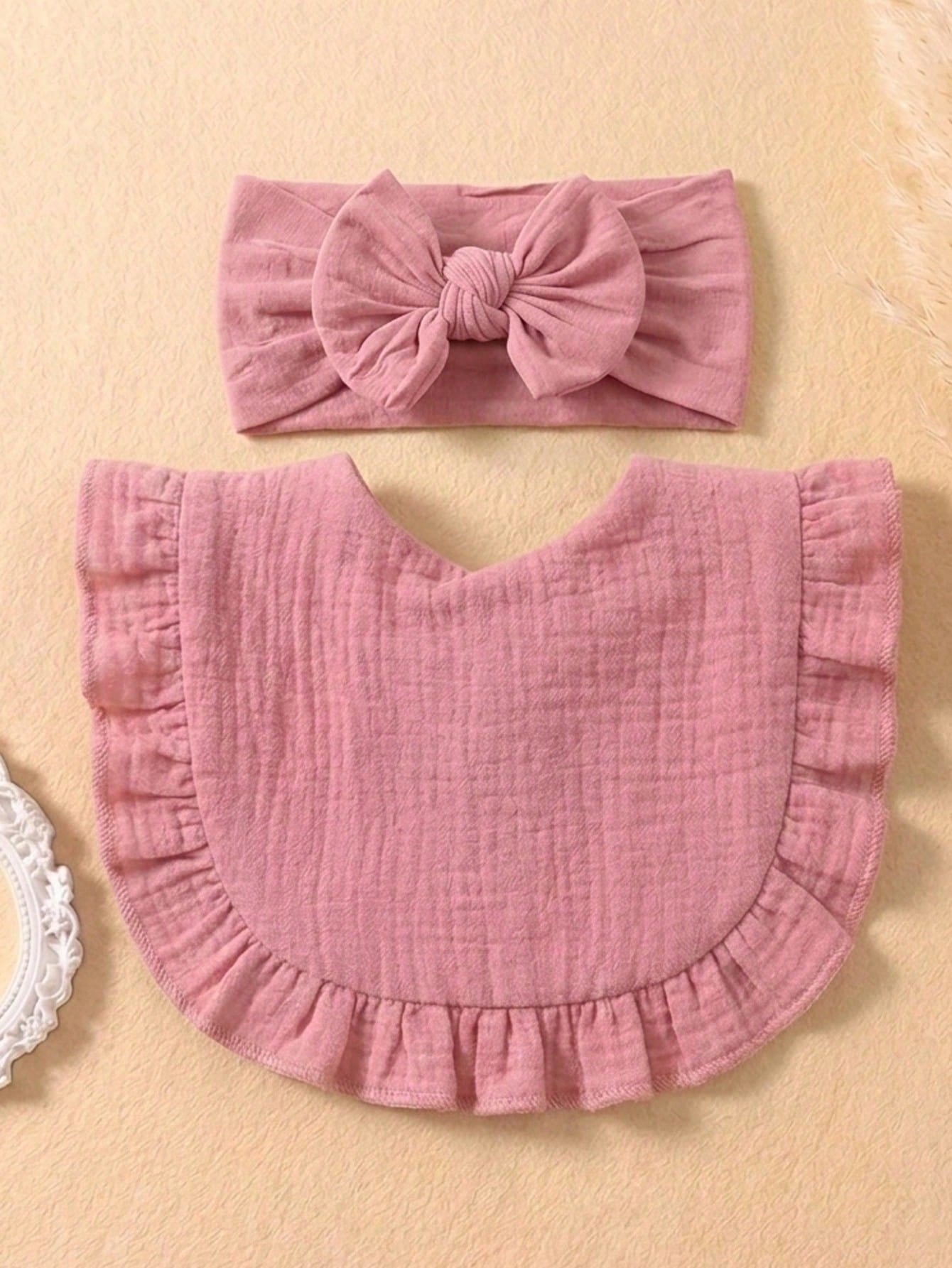 8pcs Candy Color Pure Cotton Cute Ruffle Baby Bibs, Soft & Skin-Friendly Elastic Bow Headband Baby Hair Accessories, Suitable For Daily Use In All Seasons