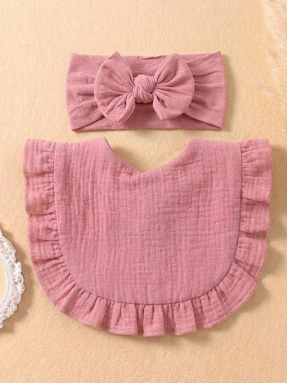 8pcs Candy Color Pure Cotton Cute Ruffle Baby Bibs, Soft & Skin-Friendly Elastic Bow Headband Baby Hair Accessories, Suitable For Daily Use In All Seasons
