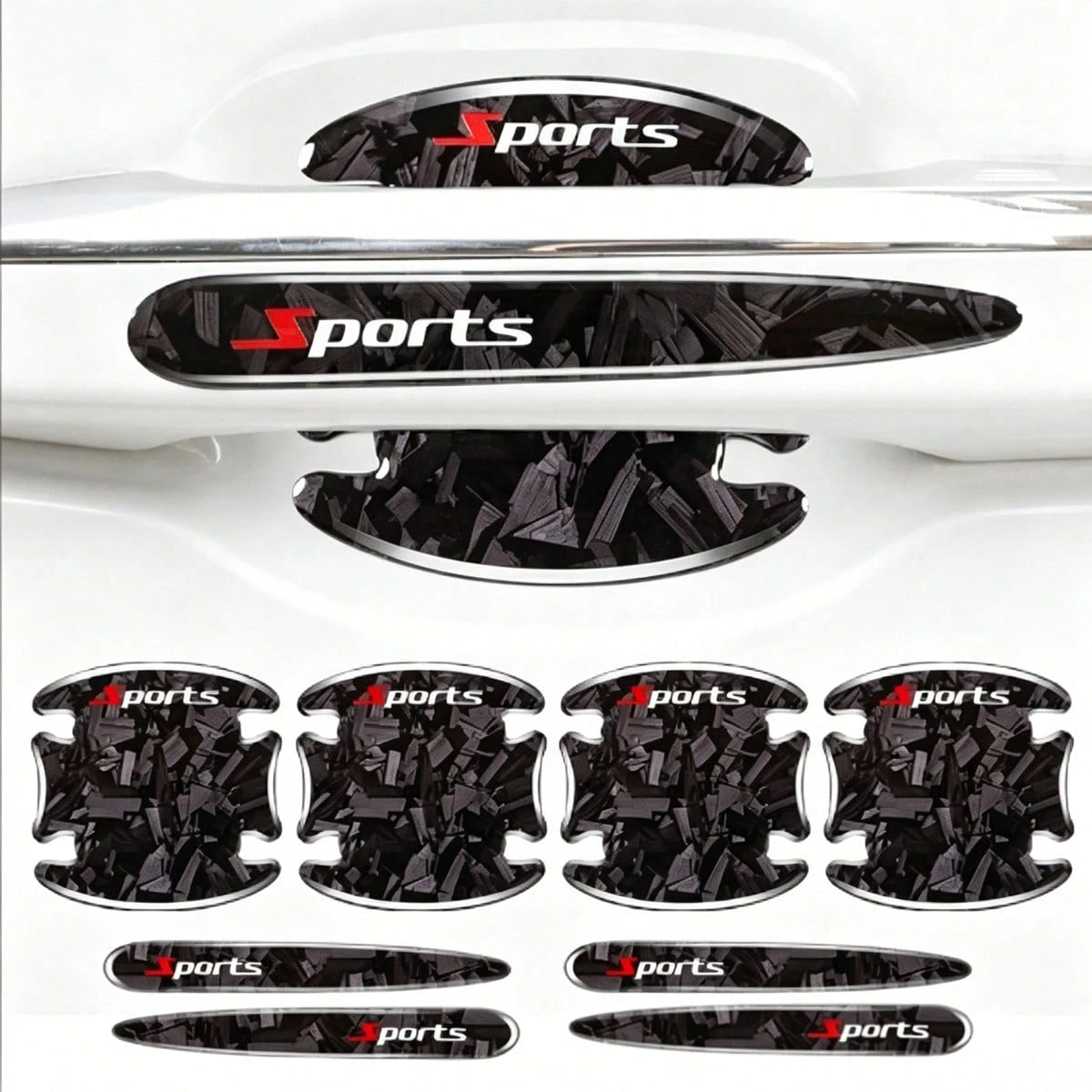 8pcs Car Accessories Black Red Blue Exterior Stickers Carbon Fiber Forged Pattern Car Door Bowl Protector Stickers Car Door Handle Anti-Collision Strip Carbon Pattern Door Bowl Universal Decorative St