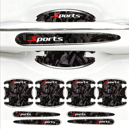 8pcs Car Accessories Black Red Blue Exterior Stickers Carbon Fiber Forged Pattern Car Door Bowl Protector Stickers Car Door Handle Anti-Collision Strip Carbon Pattern Door Bowl Universal Decorative St