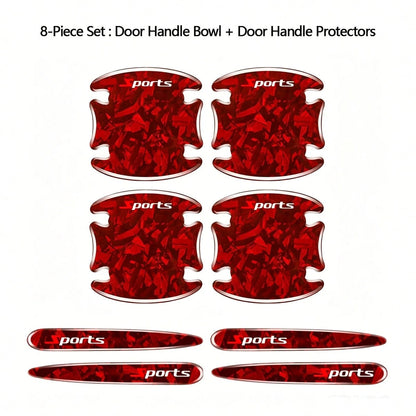 8pcs Car Accessories Black Red Blue Exterior Stickers Carbon Fiber Forged Pattern Car Door Bowl Protector Stickers Car Door Handle Anti-Collision Strip Carbon Pattern Door Bowl Universal Decorative St