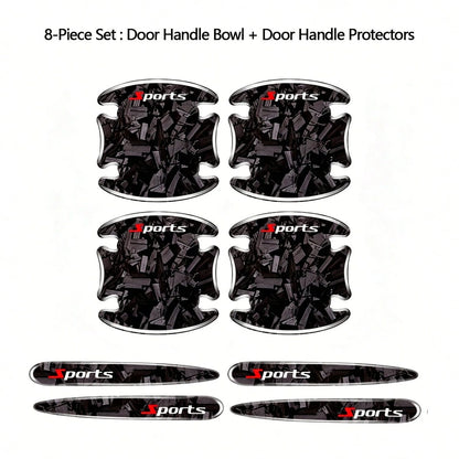8pcs Car Accessories Black Red Blue Exterior Stickers Carbon Fiber Forged Pattern Car Door Bowl Protector Stickers Car Door Handle Anti-Collision Strip Carbon Pattern Door Bowl Universal Decorative St