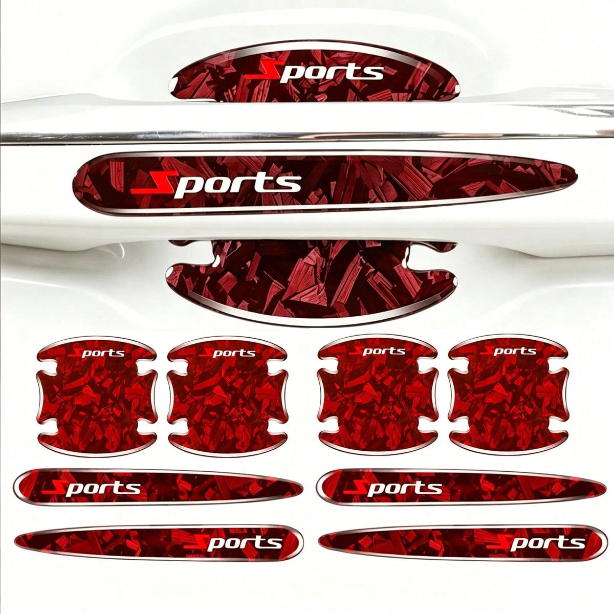 8pcs Car Accessories Black Red Blue Exterior Stickers Carbon Fiber Forged Pattern Car Door Bowl Protector Stickers Car Door Handle Anti-Collision Strip Carbon Pattern Door Bowl Universal Decorative St