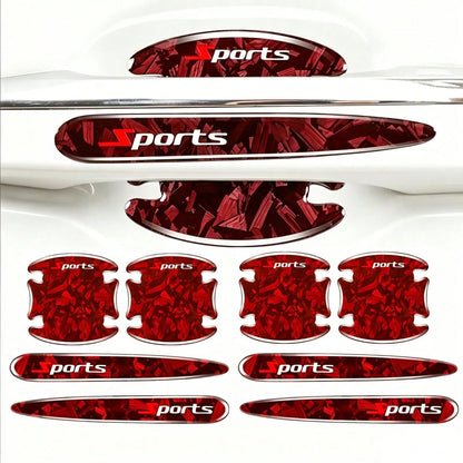 8pcs Car Accessories Black Red Blue Exterior Stickers Carbon Fiber Forged Pattern Car Door Bowl Protector Stickers Car Door Handle Anti-Collision Strip Carbon Pattern Door Bowl Universal Decorative St