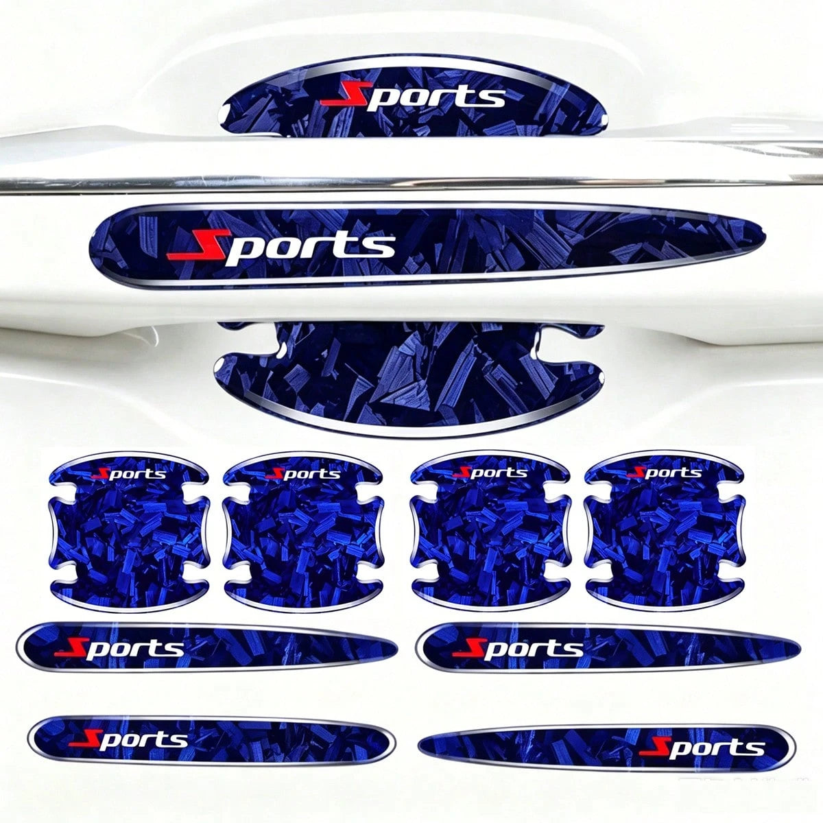 8pcs Car Accessories Black Red Blue Exterior Stickers Carbon Fiber Forged Pattern Car Door Bowl Protector Stickers Car Door Handle Anti-Collision Strip Carbon Pattern Door Bowl Universal Decorative St