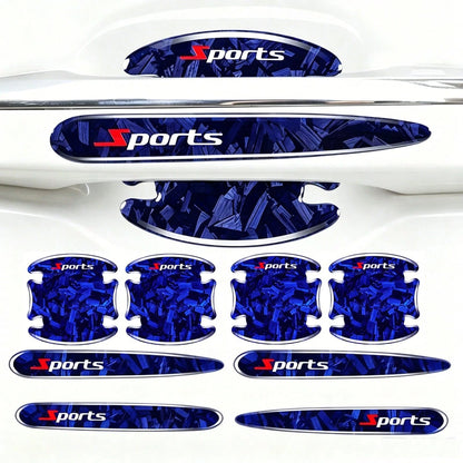 8pcs Car Accessories Black Red Blue Exterior Stickers Carbon Fiber Forged Pattern Car Door Bowl Protector Stickers Car Door Handle Anti-Collision Strip Carbon Pattern Door Bowl Universal Decorative St