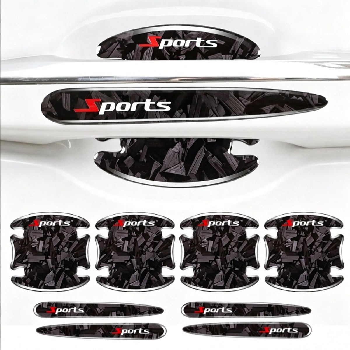 8pcs Car Accessories Black Red Blue Exterior Stickers Carbon Fiber Forged Pattern Car Door Bowl Protector Stickers Car Door Handle Anti-Collision Strip Carbon Pattern Door Bowl Universal Decorative St