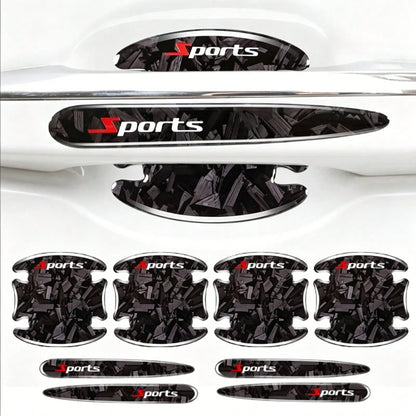 8pcs Car Accessories Black Red Blue Exterior Stickers Carbon Fiber Forged Pattern Car Door Bowl Protector Stickers Car Door Handle Anti-Collision Strip Carbon Pattern Door Bowl Universal Decorative St