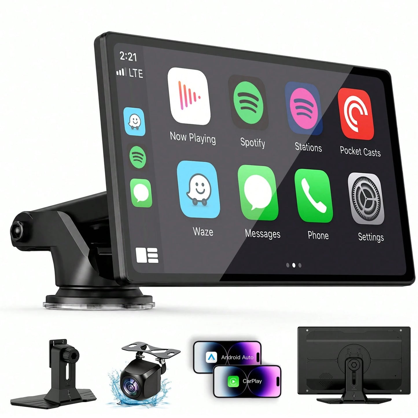 9-Inch CarPlay Screen For Car- Portable Multimedia Player With HD Backup Camera, GPS Navigation, Siri Voice Assistant, FM Radio, AUX & Mirror Link- Supports Apple CarPlay & Android Auto