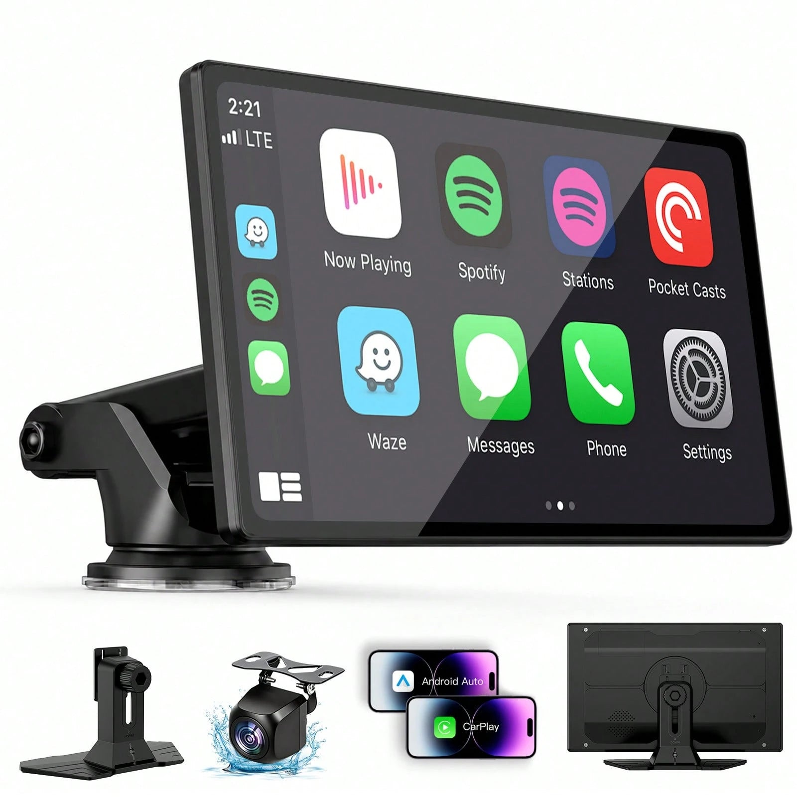 9-Inch CarPlay Screen For Car- Portable Multimedia Player With HD Backup Camera, GPS Navigation, Siri Voice Assistant, FM Radio, AUX & Mirror Link- Supports Apple CarPlay & Android Auto