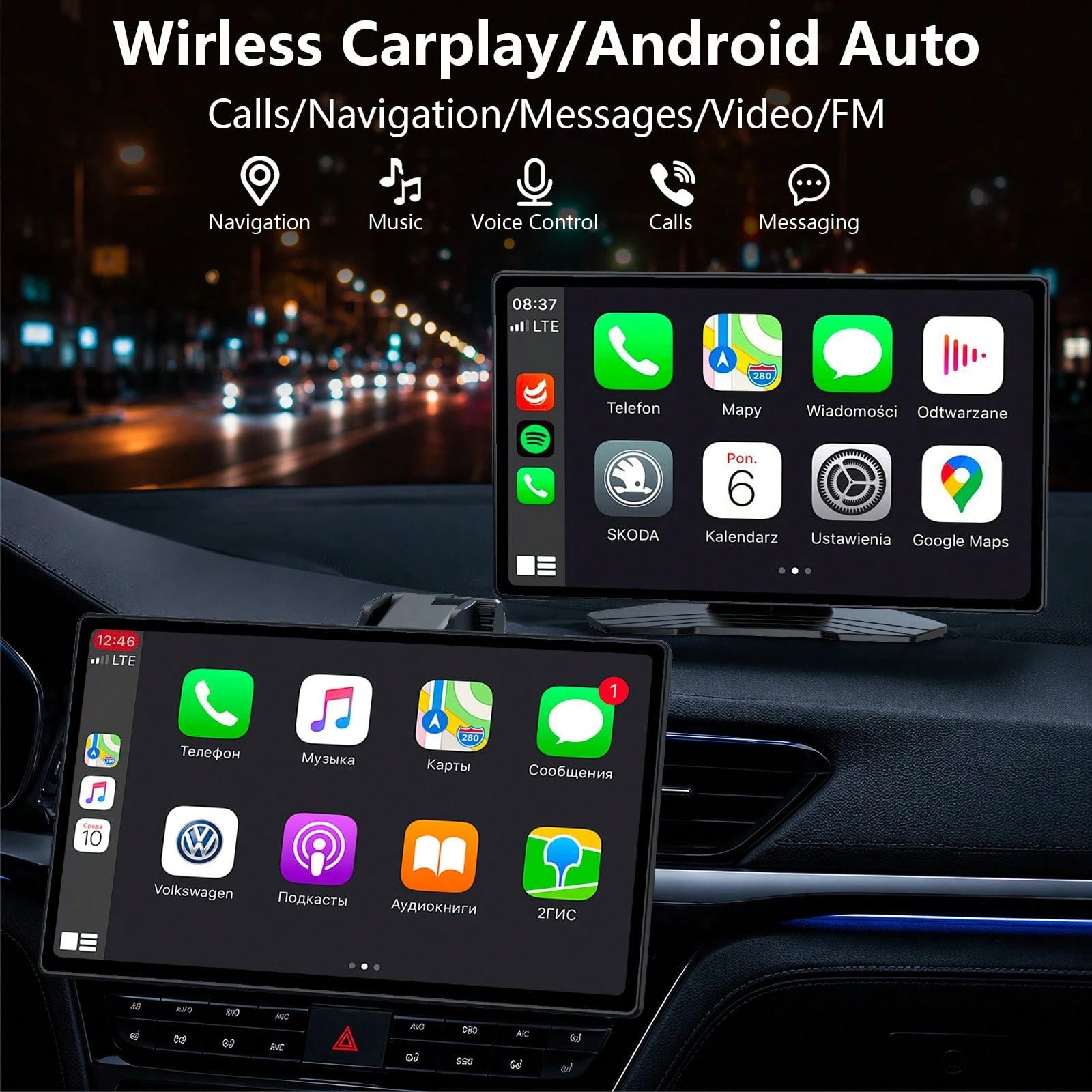 9-Inch CarPlay Screen For Car- Portable Multimedia Player With HD Backup Camera, GPS Navigation, Siri Voice Assistant, FM Radio, AUX & Mirror Link- Supports Apple CarPlay & Android Auto