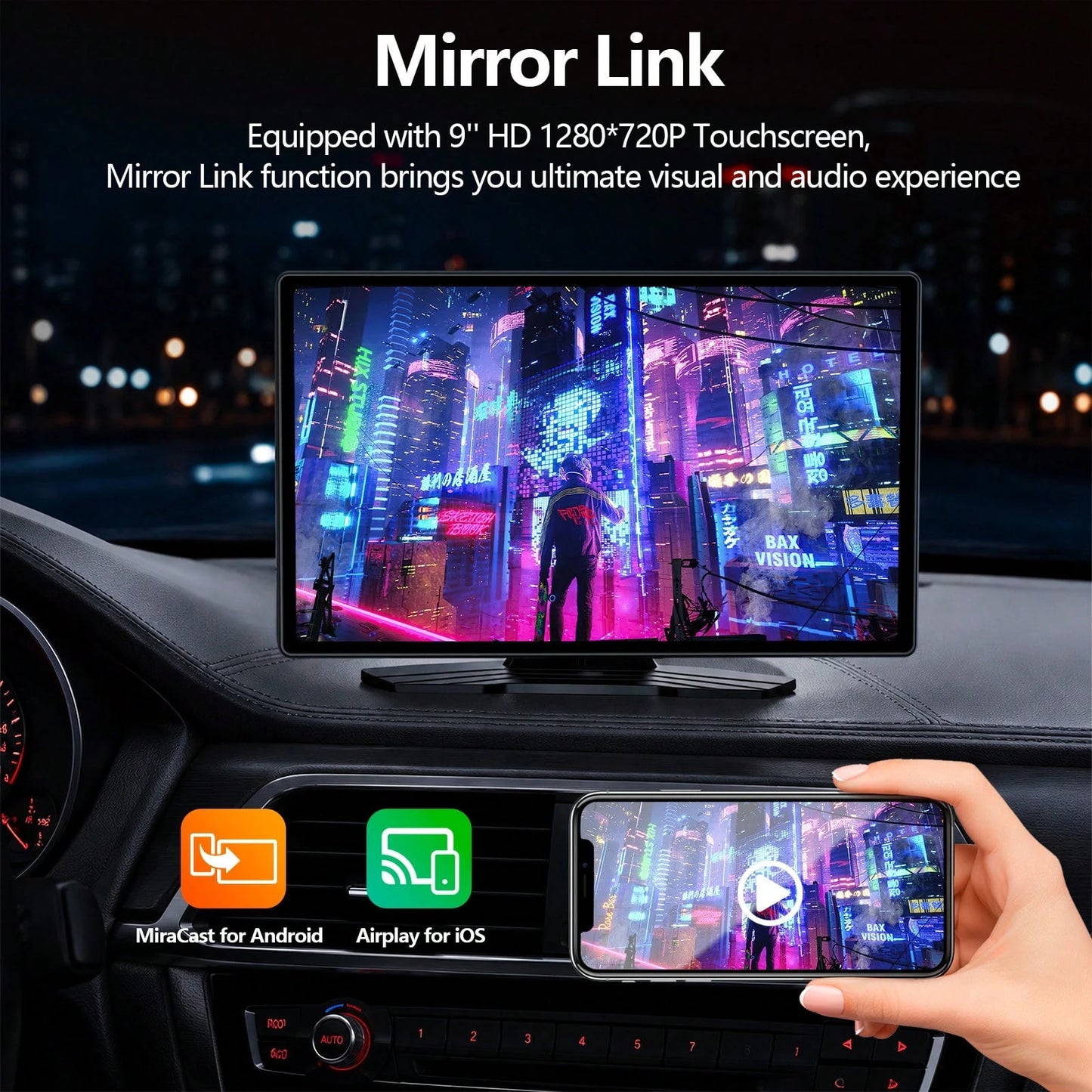 9-Inch CarPlay Screen For Car- Portable Multimedia Player With HD Backup Camera, GPS Navigation, Siri Voice Assistant, FM Radio, AUX & Mirror Link- Supports Apple CarPlay & Android Auto
