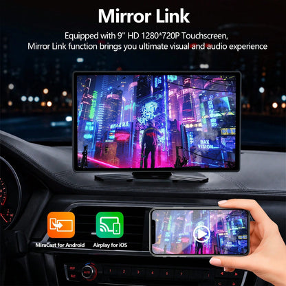 9-Inch CarPlay Screen For Car- Portable Multimedia Player With HD Backup Camera, GPS Navigation, Siri Voice Assistant, FM Radio, AUX & Mirror Link- Supports Apple CarPlay & Android Auto