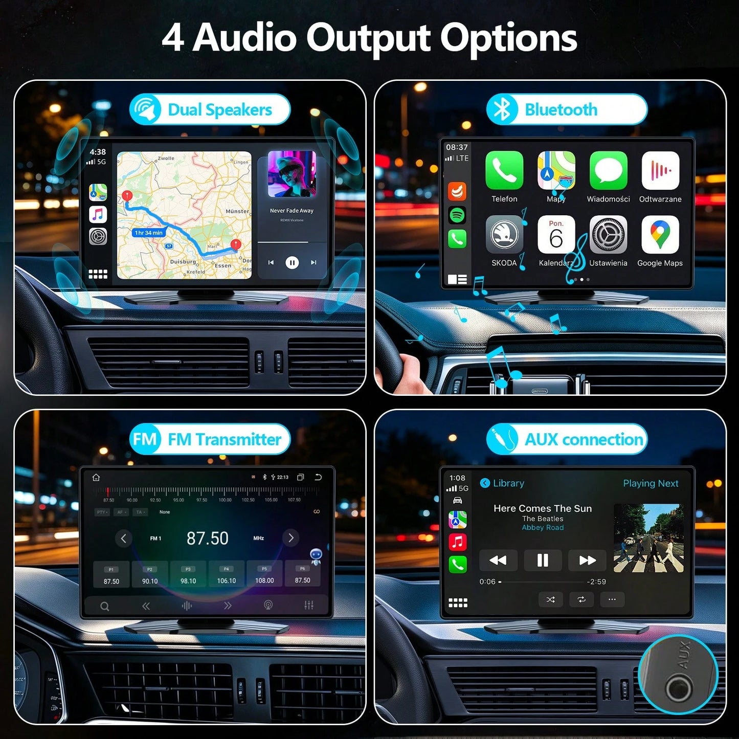 9-Inch CarPlay Screen For Car- Portable Multimedia Player With HD Backup Camera, GPS Navigation, Siri Voice Assistant, FM Radio, AUX & Mirror Link- Supports Apple CarPlay & Android Auto