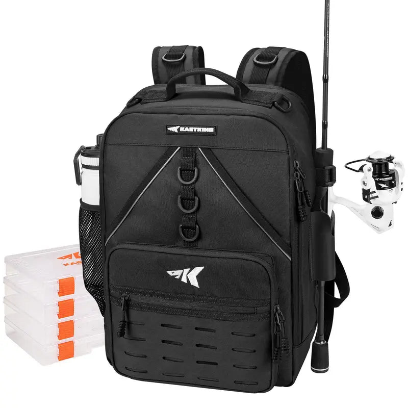 40L Fishing Tackle Backpack with Rod Holders & 4 Tackle Boxes, Waterproof Fishing Gear Storage Bag for Camping, Hunting & Outdoor Activities