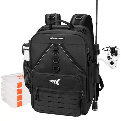 40L Fishing Tackle Backpack with Rod Holders & 4 Tackle Boxes, Waterproof Fishing Gear Storage Bag for Camping, Hunting & Outdoor Activities