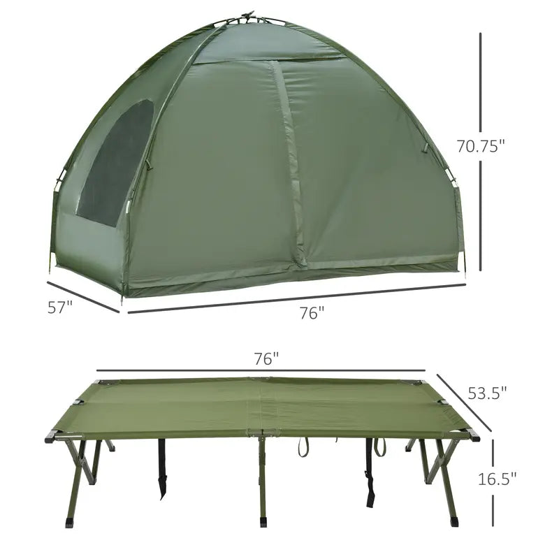 #Summervibes Outsunny 1/2 Person Foldable Camping Cot with Tent, Bedspread, Thick Air Mattress, 4-In-1 Elevated Camping Bed for Outdoor Hiking, Picnic, Travel,summerwins