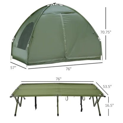 #Summervibes Outsunny 1/2 Person Foldable Camping Cot with Tent, Bedspread, Thick Air Mattress, 4-In-1 Elevated Camping Bed for Outdoor Hiking, Picnic, Travel,summerwins