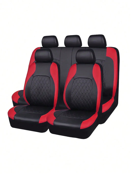 9pcs Car Seat Cover Set 5-Seat Universal PVC Leather 4mm Sponge Four Seasons Universal, Including 2 Front Seat Covers, 1 Backrest Cover, 1 Rear Seat Cover, 5 Headrest Covers,Car Seat Cover Full Set