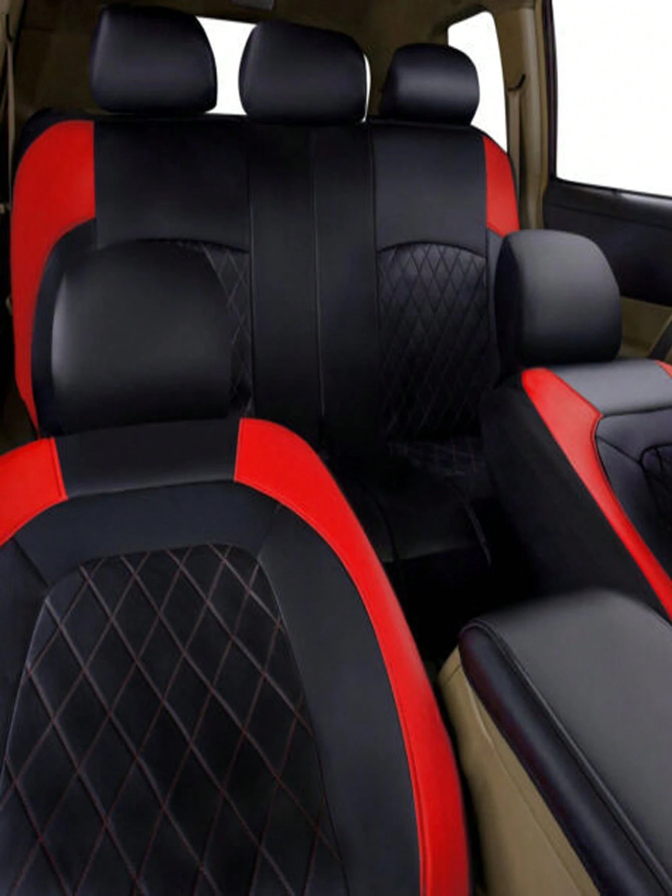 9pcs Car Seat Cover Set 5-Seat Universal PVC Leather 4mm Sponge Four Seasons Universal, Including 2 Front Seat Covers, 1 Backrest Cover, 1 Rear Seat Cover, 5 Headrest Covers,Car Seat Cover Full Set