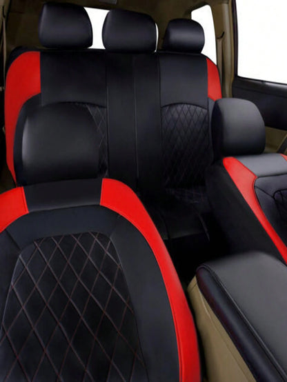 9pcs Car Seat Cover Set 5-Seat Universal PVC Leather 4mm Sponge Four Seasons Universal, Including 2 Front Seat Covers, 1 Backrest Cover, 1 Rear Seat Cover, 5 Headrest Covers,Car Seat Cover Full Set