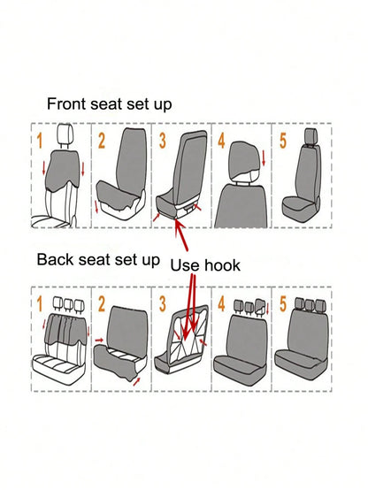 9pcs Car Seat Cover Set 5-Seat Universal PVC Leather 4mm Sponge Four Seasons Universal, Including 2 Front Seat Covers, 1 Backrest Cover, 1 Rear Seat Cover, 5 Headrest Covers,Car Seat Cover Full Set