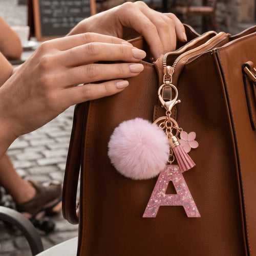 A-Z Fluffy Pom Pom Keychain, Fashionable Bag Charm & Key Ring, Holiday Bag Accessory, Perfect Gift For Valentine's Day/Birthday/New Year