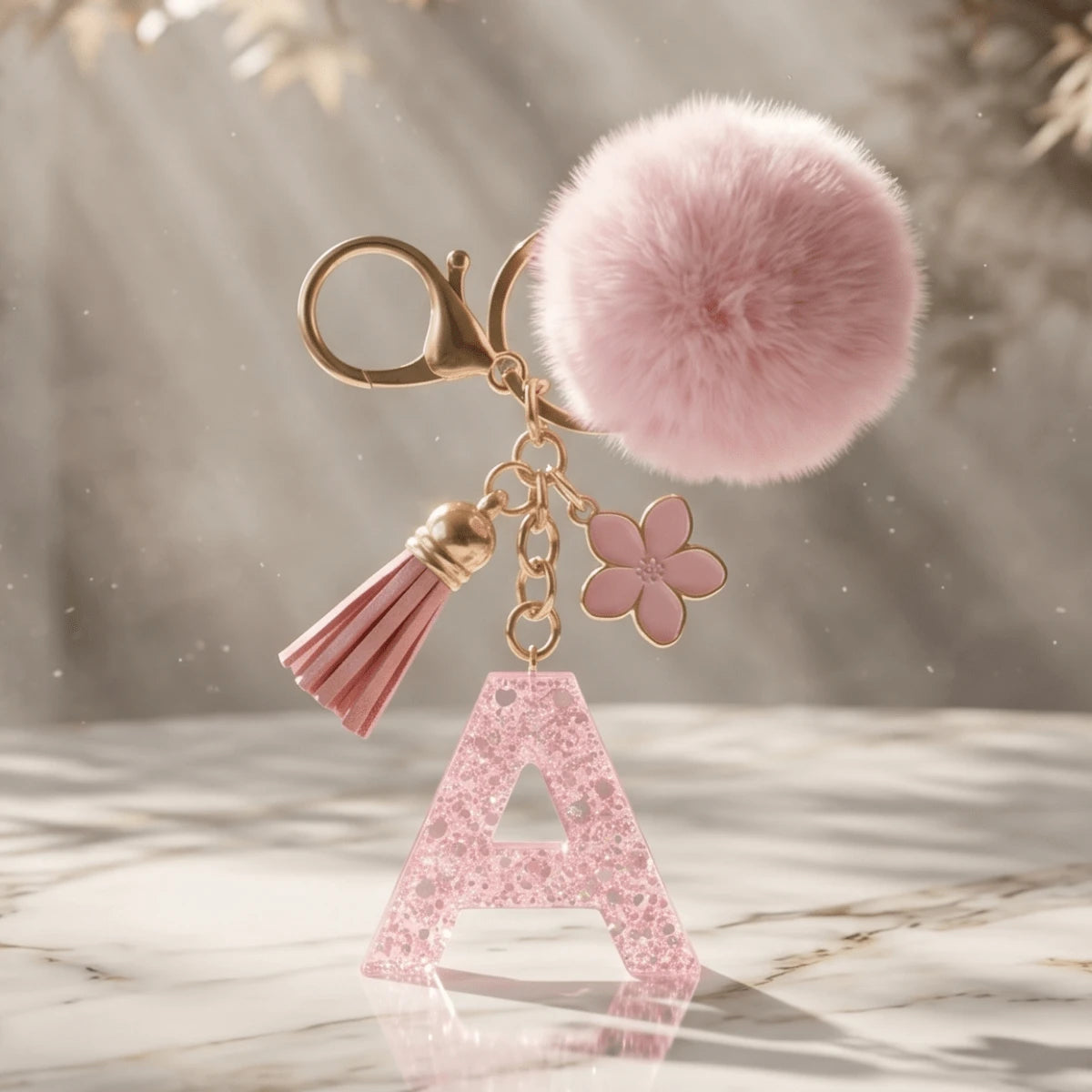 A-Z Fluffy Pom Pom Keychain, Fashionable Bag Charm & Key Ring, Holiday Bag Accessory, Perfect Gift For Valentine's Day/Birthday/New Year
