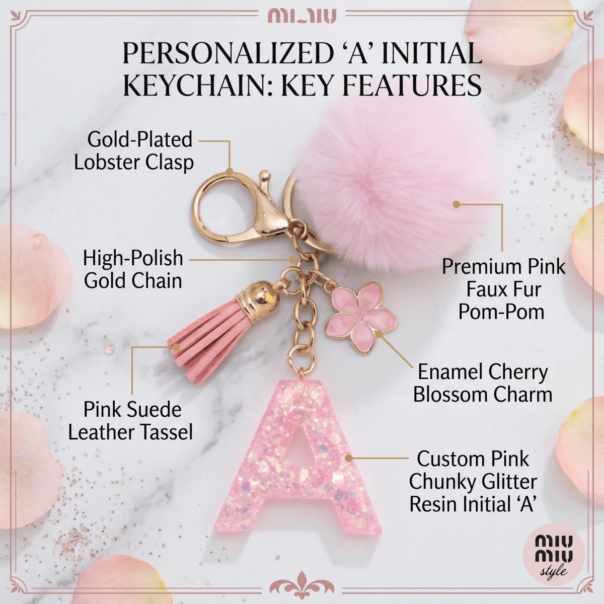 A-Z Fluffy Pom Pom Keychain, Fashionable Bag Charm & Key Ring, Holiday Bag Accessory, Perfect Gift For Valentine's Day/Birthday/New Year
