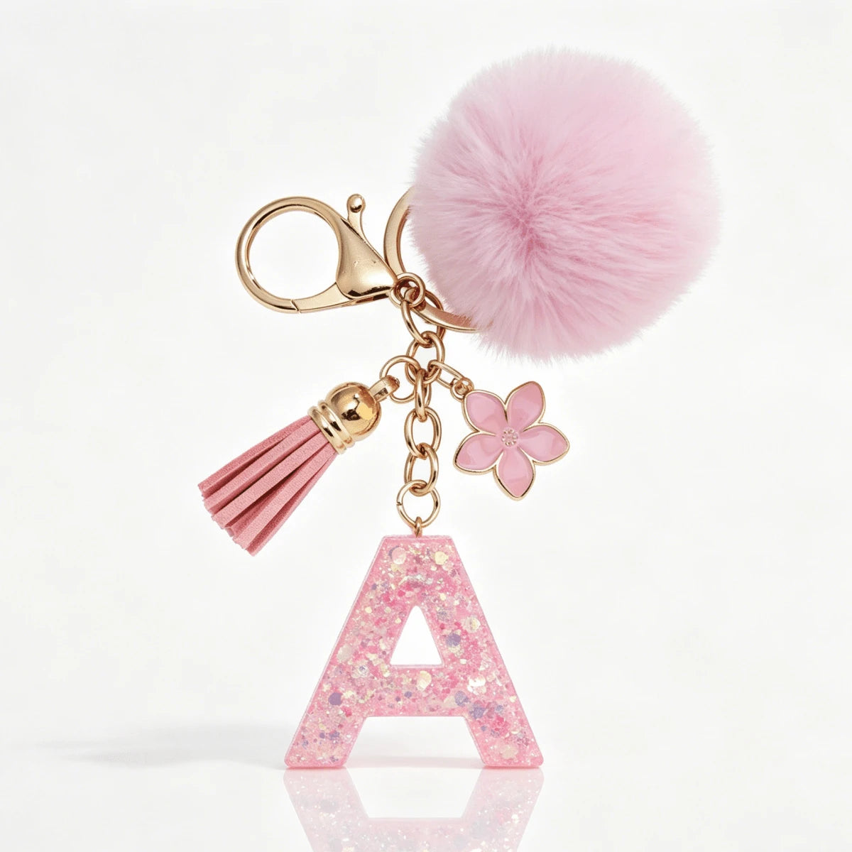 A-Z Fluffy Pom Pom Keychain, Fashionable Bag Charm & Key Ring, Holiday Bag Accessory, Perfect Gift For Valentine's Day/Birthday/New Year