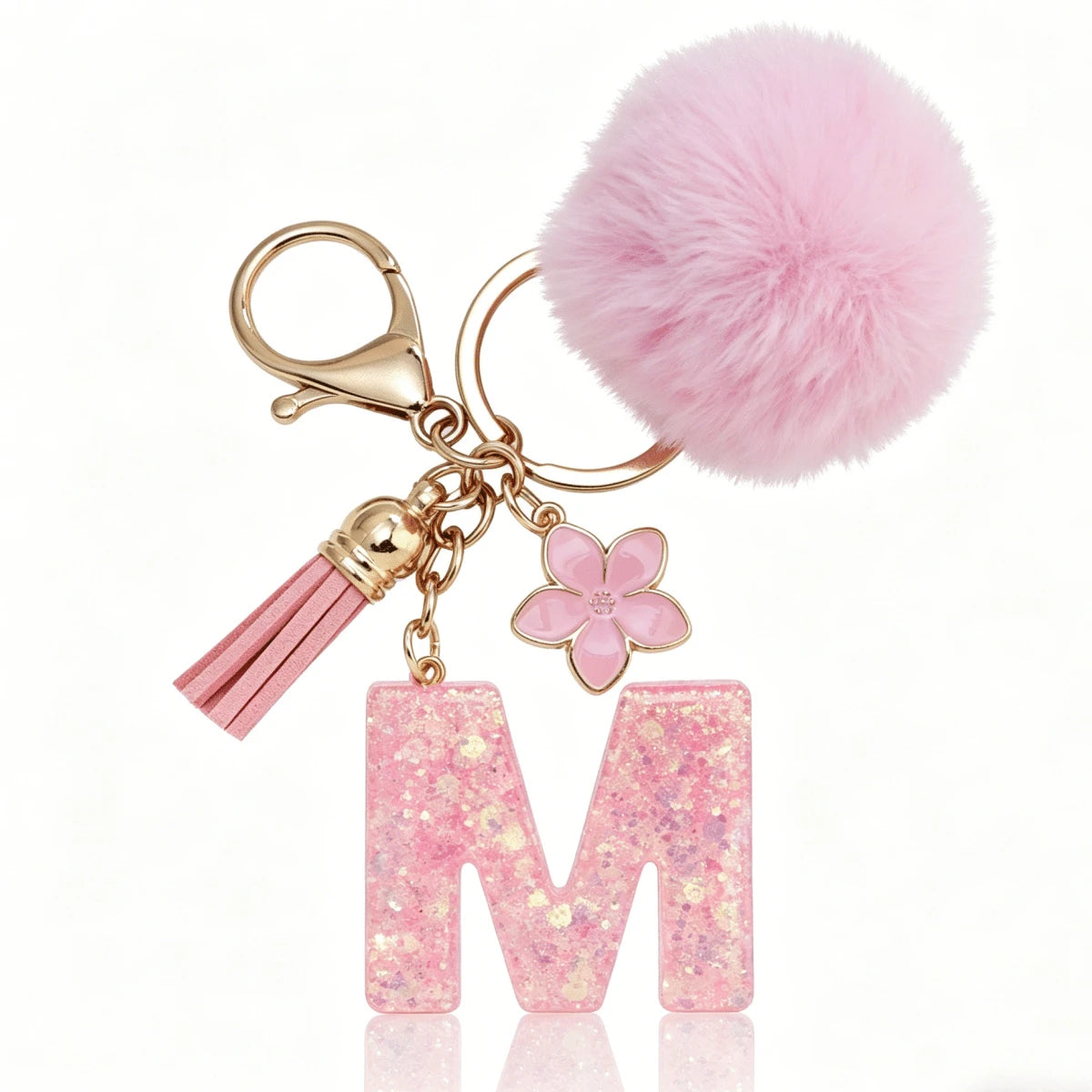 A-Z Fluffy Pom Pom Keychain, Fashionable Bag Charm & Key Ring, Holiday Bag Accessory, Perfect Gift For Valentine's Day/Birthday/New Year