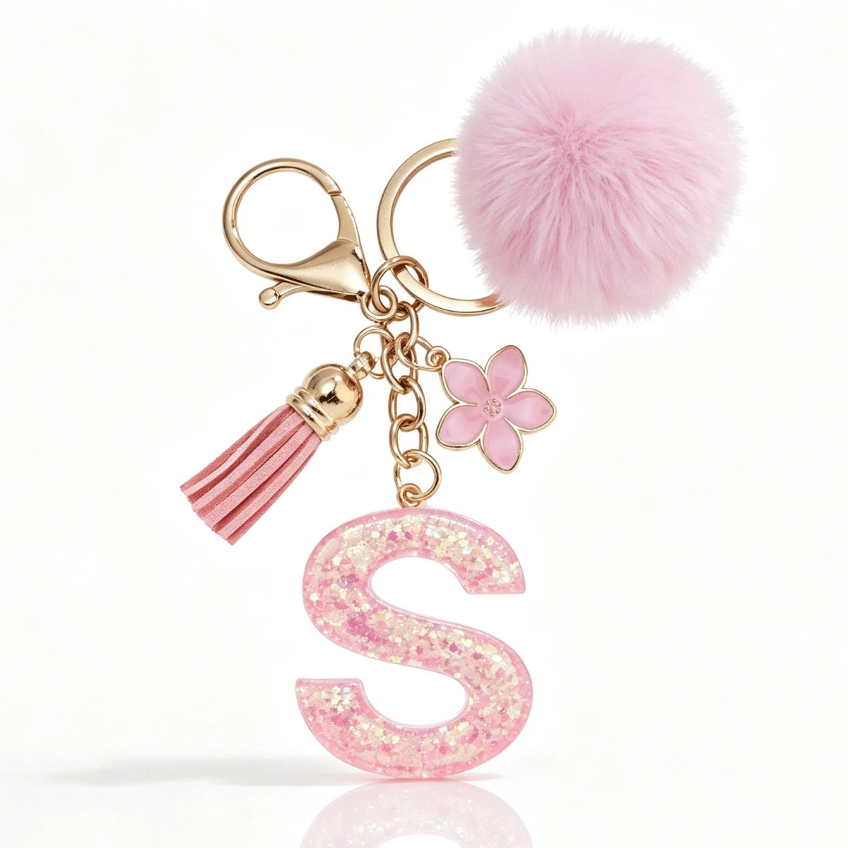 A-Z Fluffy Pom Pom Keychain, Fashionable Bag Charm & Key Ring, Holiday Bag Accessory, Perfect Gift For Valentine's Day/Birthday/New Year