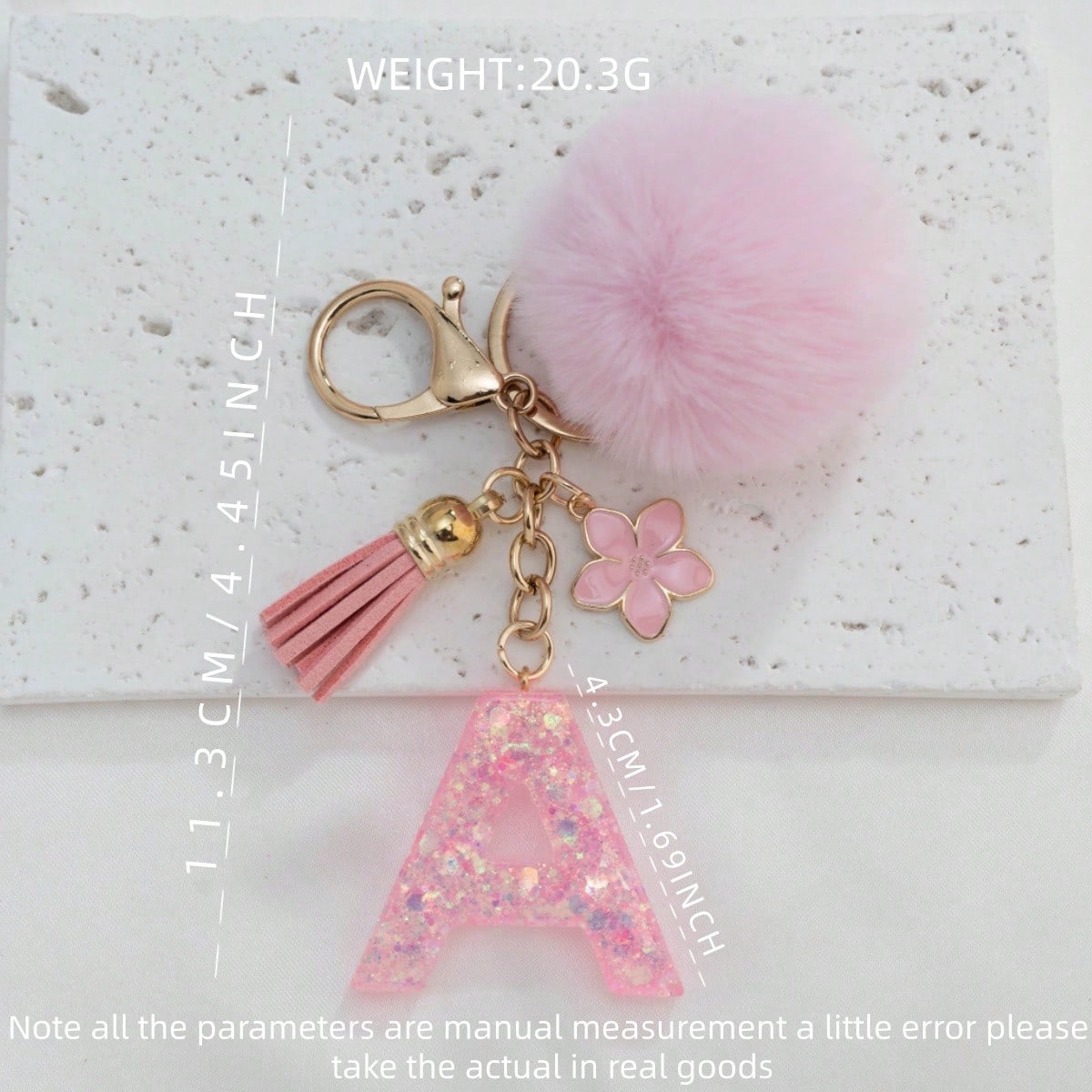 A-Z Fluffy Pom Pom Keychain, Fashionable Bag Charm & Key Ring, Holiday Bag Accessory, Perfect Gift For Valentine's Day/Birthday/New Year