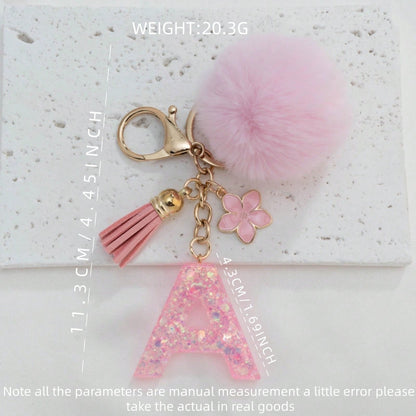A-Z Fluffy Pom Pom Keychain, Fashionable Bag Charm & Key Ring, Holiday Bag Accessory, Perfect Gift For Valentine's Day/Birthday/New Year