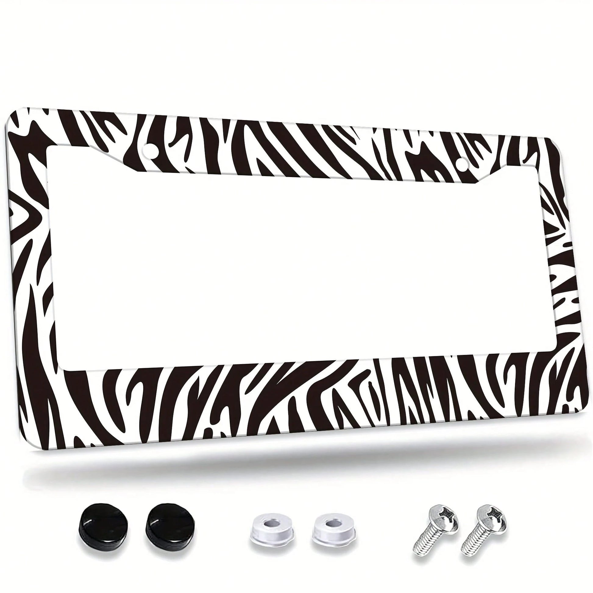 A Zebra-Pattern License Plate Frame Designed As A Vehicle Decorative Cover.This Aluminum Bracket Holder Is Rust-Proof, Noise-Proof, And Weather-Resistant, Suitable For Standard American License Plates