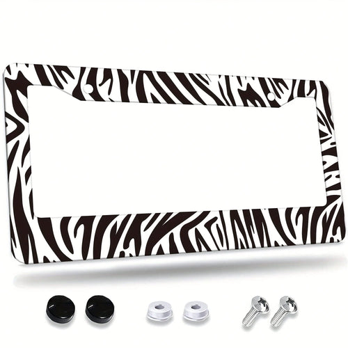 A Zebra-Pattern License Plate Frame Designed As A Vehicle Decorative Cover.This Aluminum Bracket Holder Is Rust-Proof, Noise-Proof, And Weather-Resistant, Suitable For Standard American License Plates